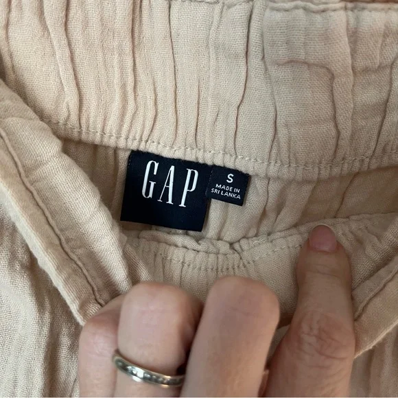 Gap Crinkle Gauze Wide Leg Pants 100% Cotton Small Tan Lightweight Lagenlook - Picture 8 of 11